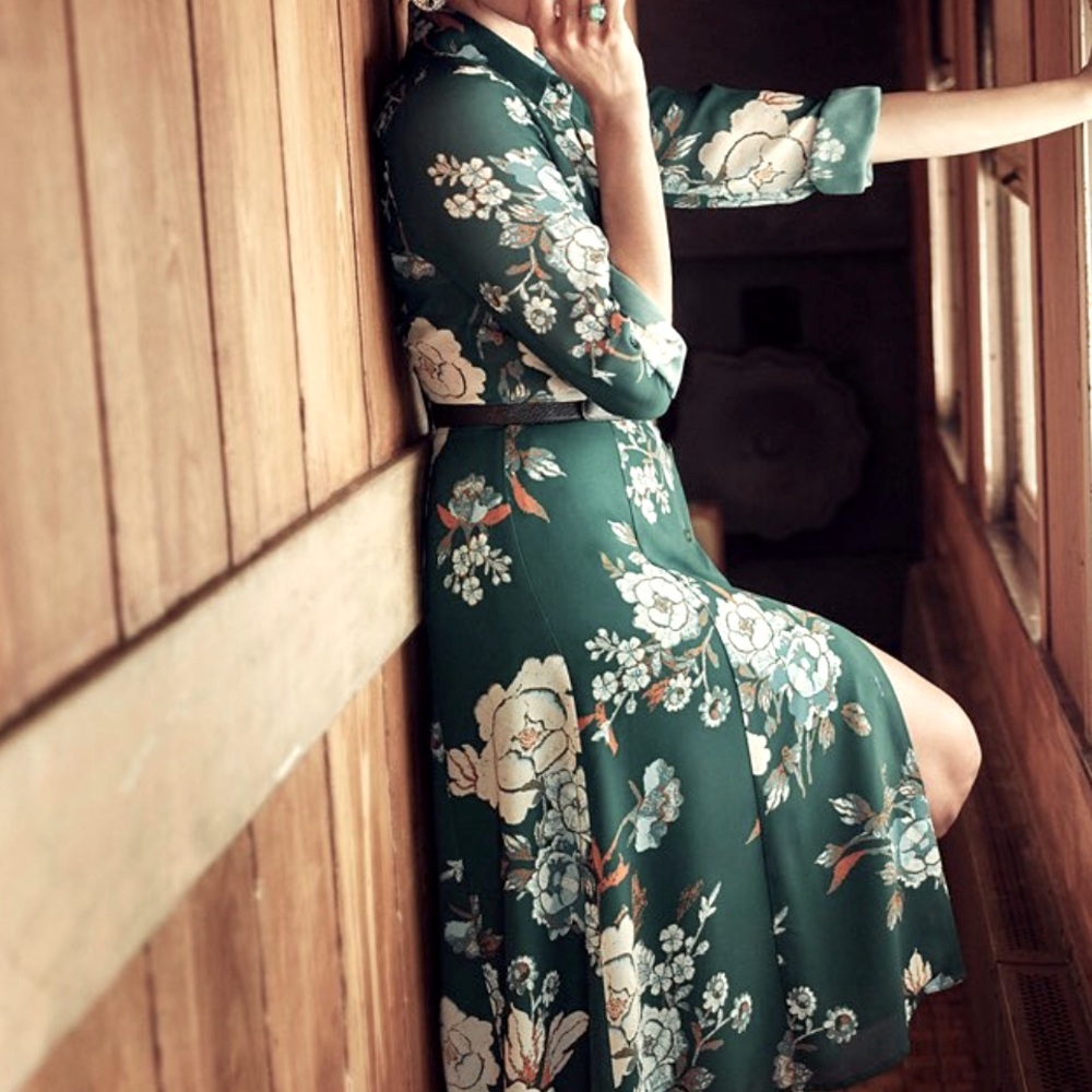 Eva Mendes2015 Collection MIDI Floral Green Dress